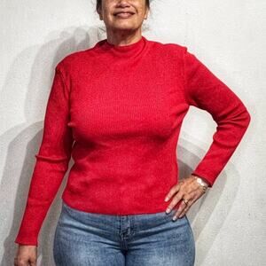 H&M Divided Red Rib-Knit Long Sleeve Top Sz XL